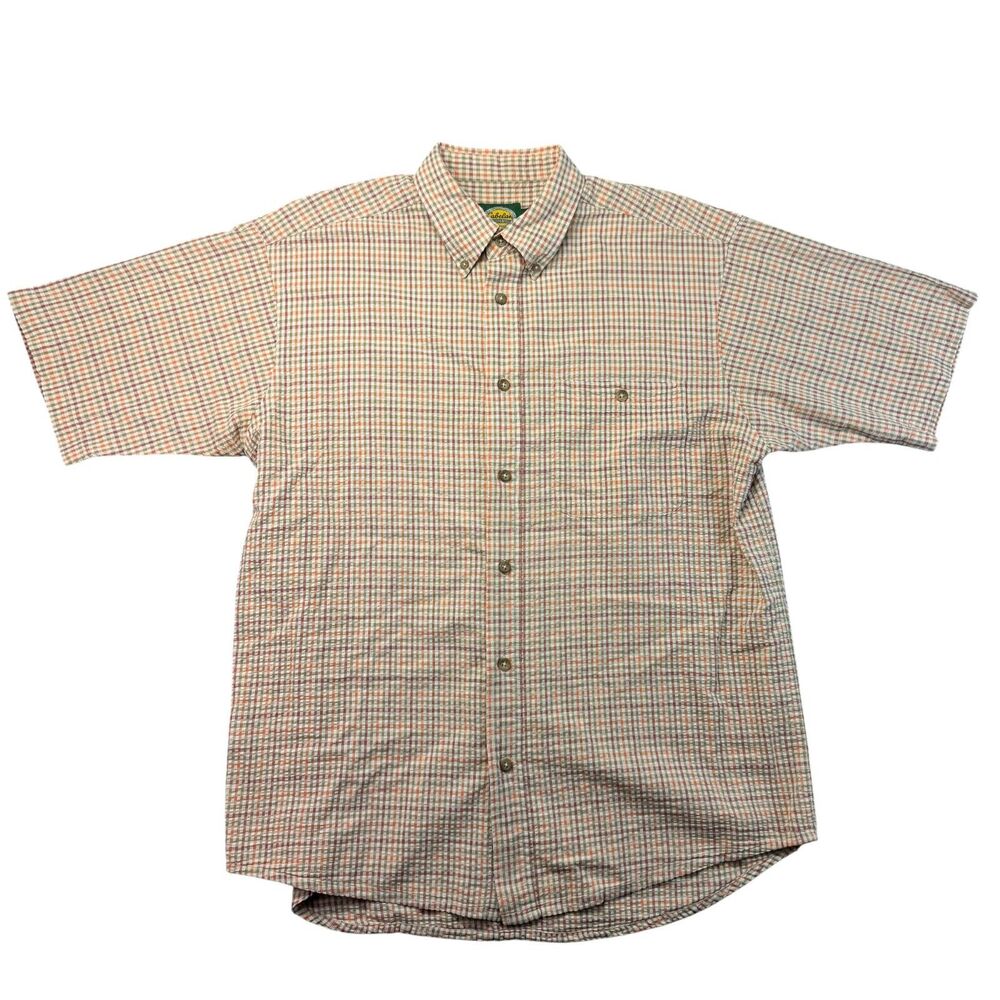 Cabela's Shirt Men's Large Colorful Short Sleeve Plaid Camp Outdoor Button Down